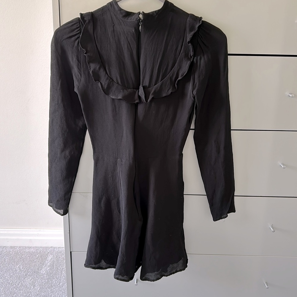 Reformation Black Chiffon Crepe Ruffle Mini Dress Size XXS - Picture 3 of 11
